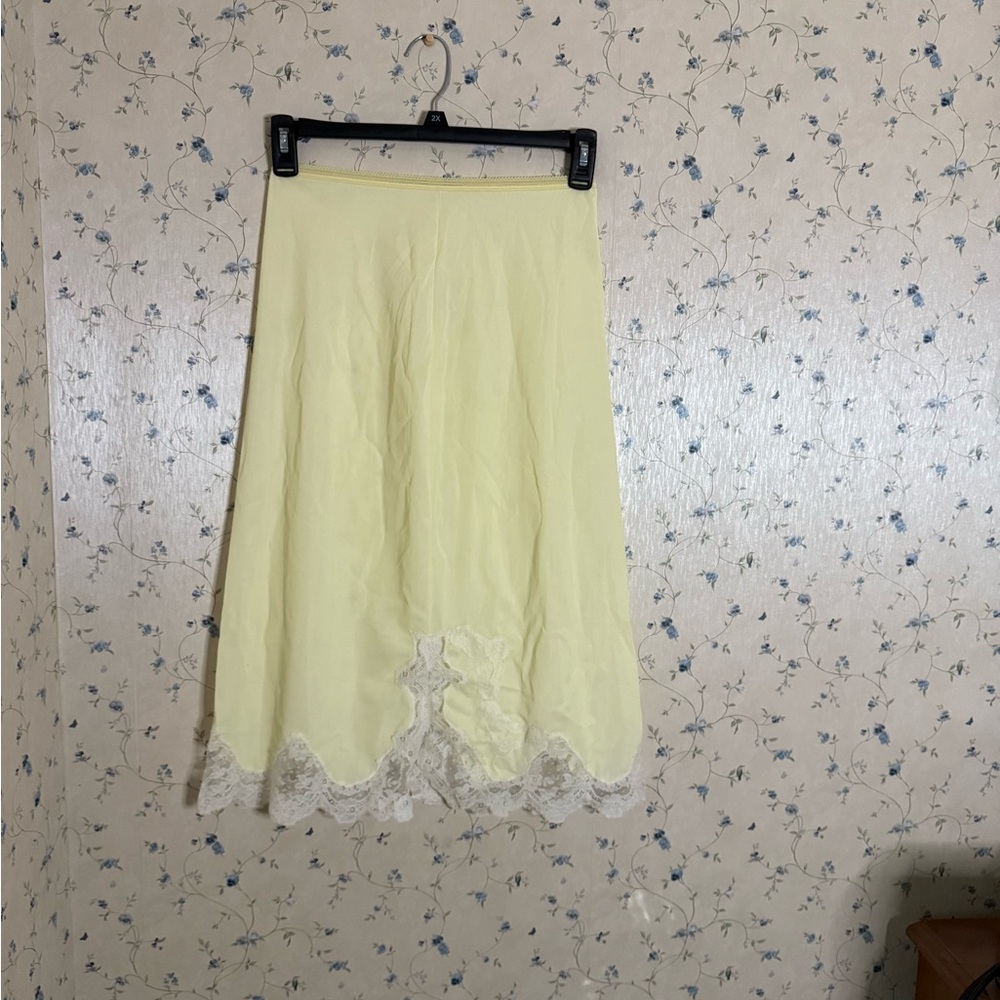 Vintage 1960s Petticoat Slip Skirt XX Lace Hem slit Nylon Tricot Fairy Ethereal